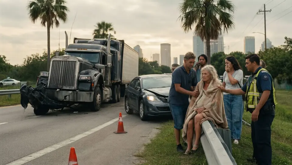 people at the scene of a semi-truck accident on I-275 in Tampa